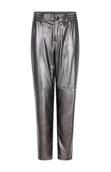EsQualo Broek Metallic PU Grey F25.11500 Stretchshop.nl