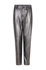Metallic grijze PU broek van EsQualo met een moderne, glanzende afwerking en een aansluitend pasvorm.