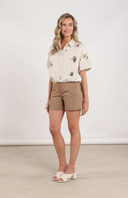 Nukus Blouse Leia Stripe Paillet Offwhite Fango NKS02136 Stretchshop.nl