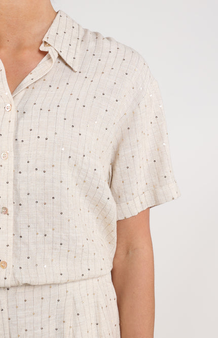 Nukus Blouse Leonora Paillet Sand NKS02108 Stretchshop.nl