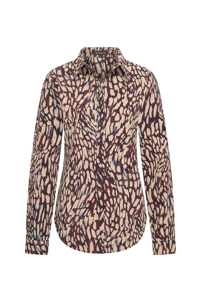 Travel Blouse Abstracte Print Burgundy Latte 60840