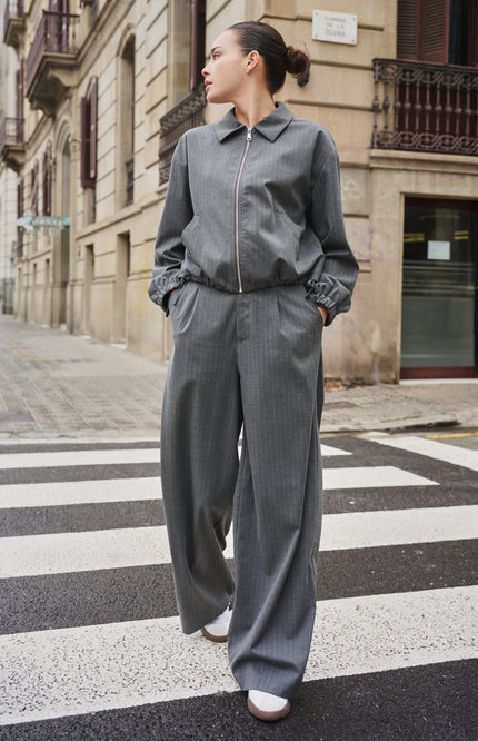 Jacket Bomber Pinstripe Grey Melange F25.10546