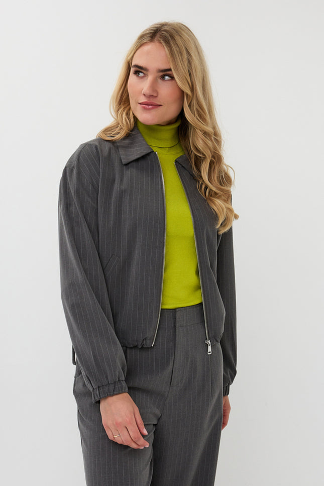 EsQualo Jacket Bomber Pinstripe Grey Melange F25.10546 Stretchshop.nl