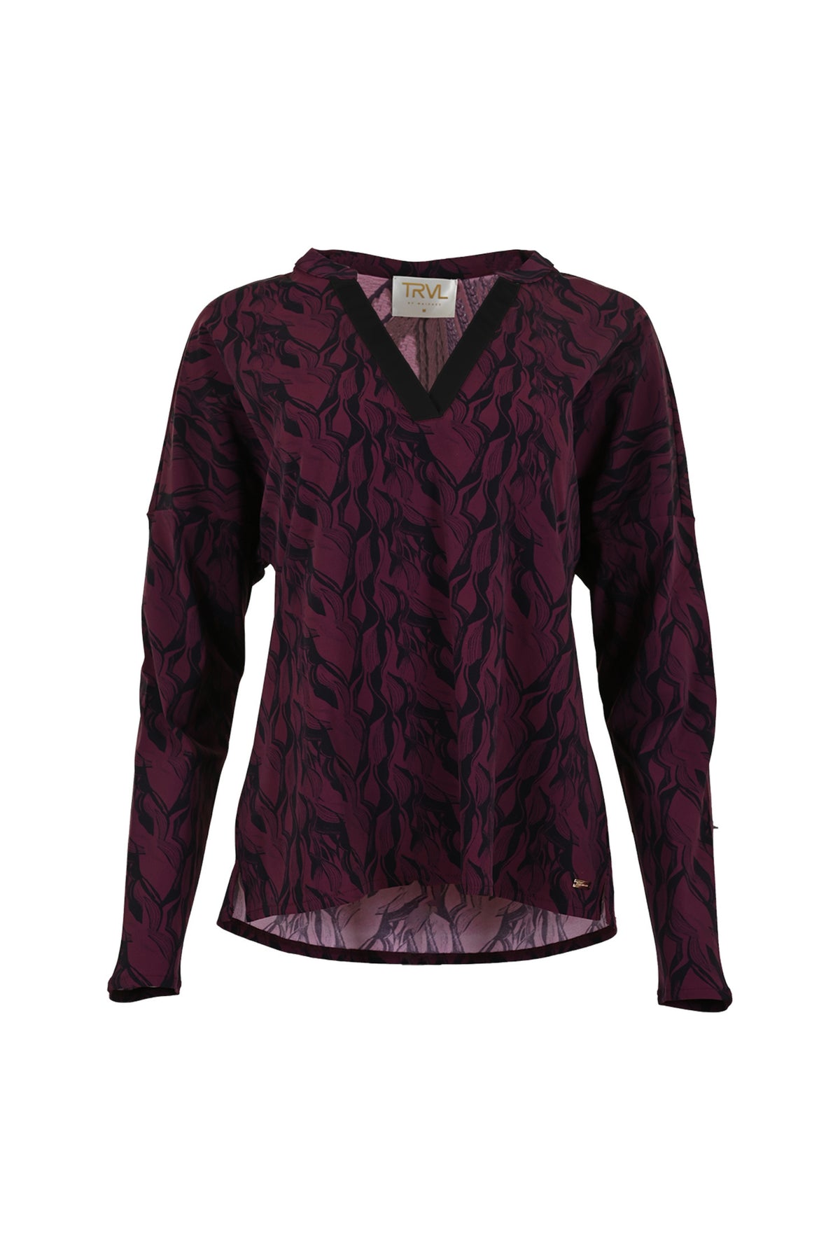 Reis-top Losina Abstract Plum van Maicazz & Zizo, modieus en comfortabel, met een abstract patroon in paarstinten.