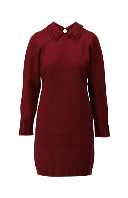 Jurk Met Strass Burgundy B852