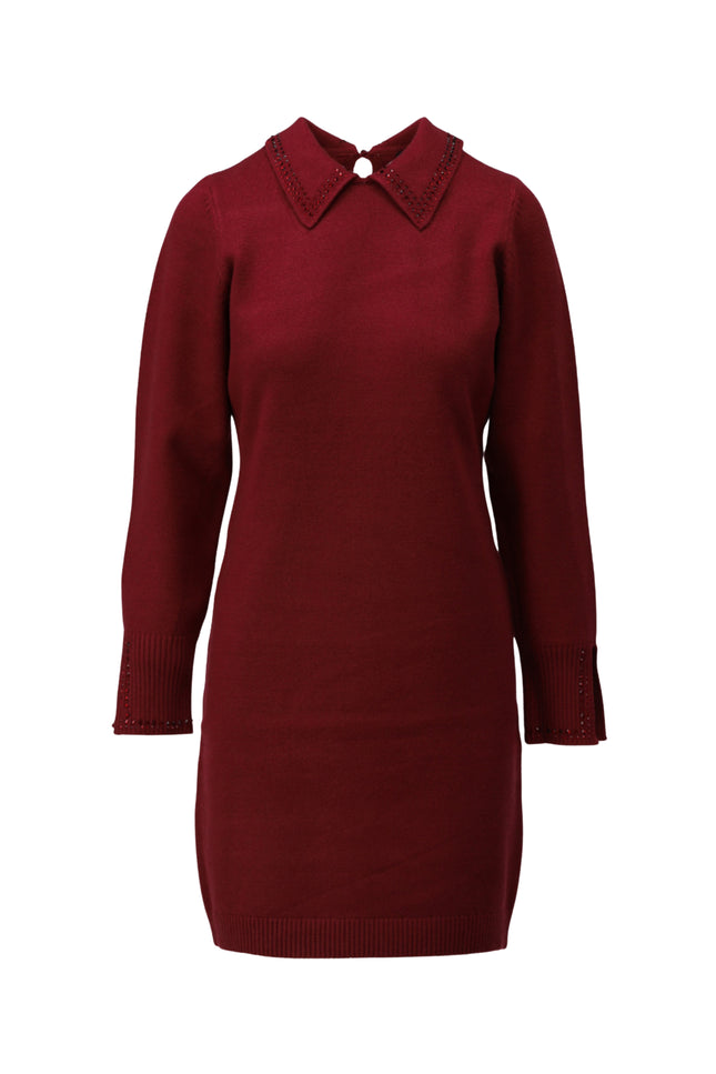 Jurk Met Strass Burgundy B852