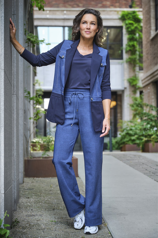 Bonded Travel Broek Flared Dark Blue Denim 202631