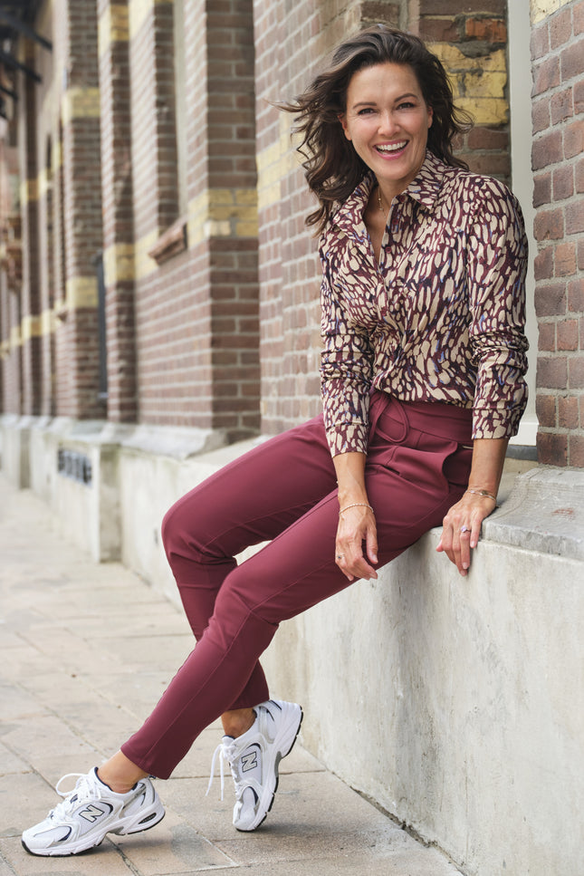 Travel Blouse Abstracte Print Burgundy Latte 60840