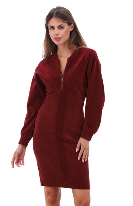 Jurk Met Rits Burgundy B838