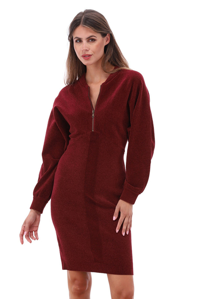 Jurk Met Rits Burgundy B838