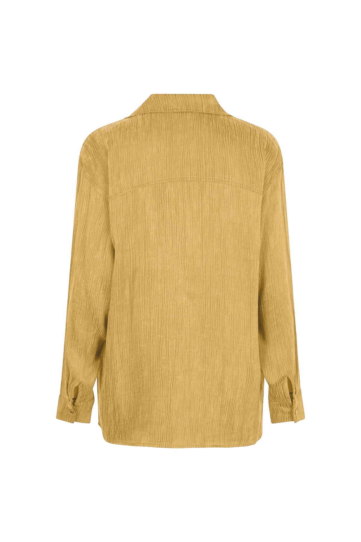 Crinkle Cupro blouse in gouden olijfkleur van EsQualo, met losse pasvorm en elegante uitstraling.