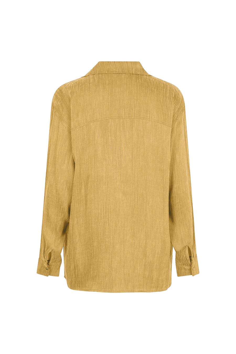 Crinkle Cupro blouse in gouden olijfkleur van EsQualo, met losse pasvorm en elegante uitstraling.