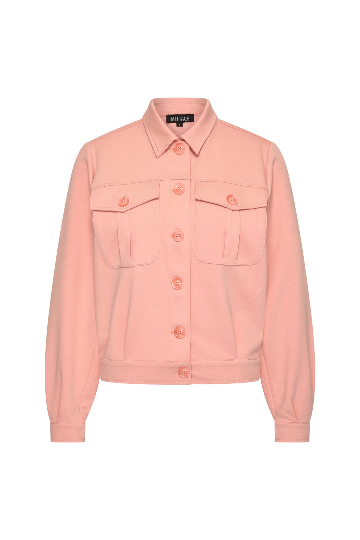 Lichtroze sweatvest van Mi Piace met capuchon en elastische manchetten, casual stijl, perfect voor dagelijks gebruik.