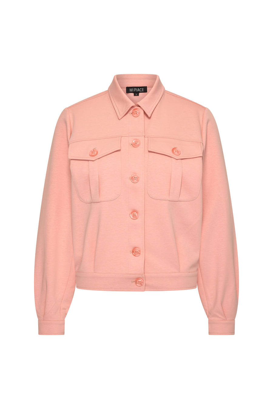 Lichtroze sweatvest van Mi Piace met capuchon en elastische manchetten, casual stijl, perfect voor dagelijks gebruik.