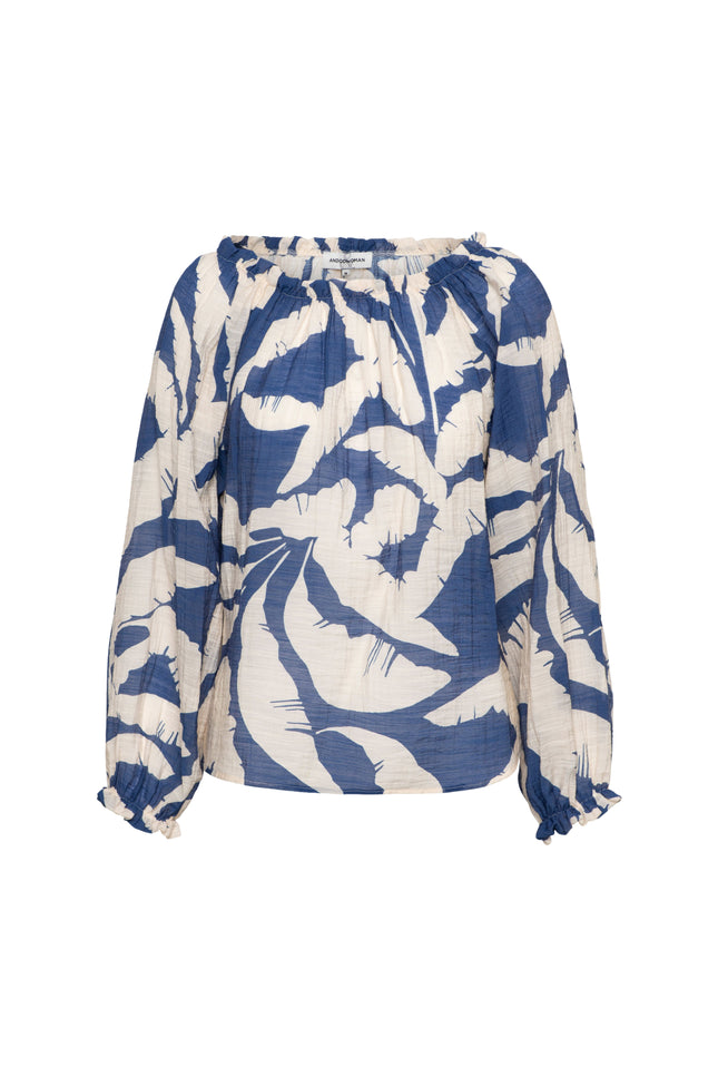&Co woman Blouse Acha Banana Leaf Cobalt Multi BL378 Stretchshop.nl