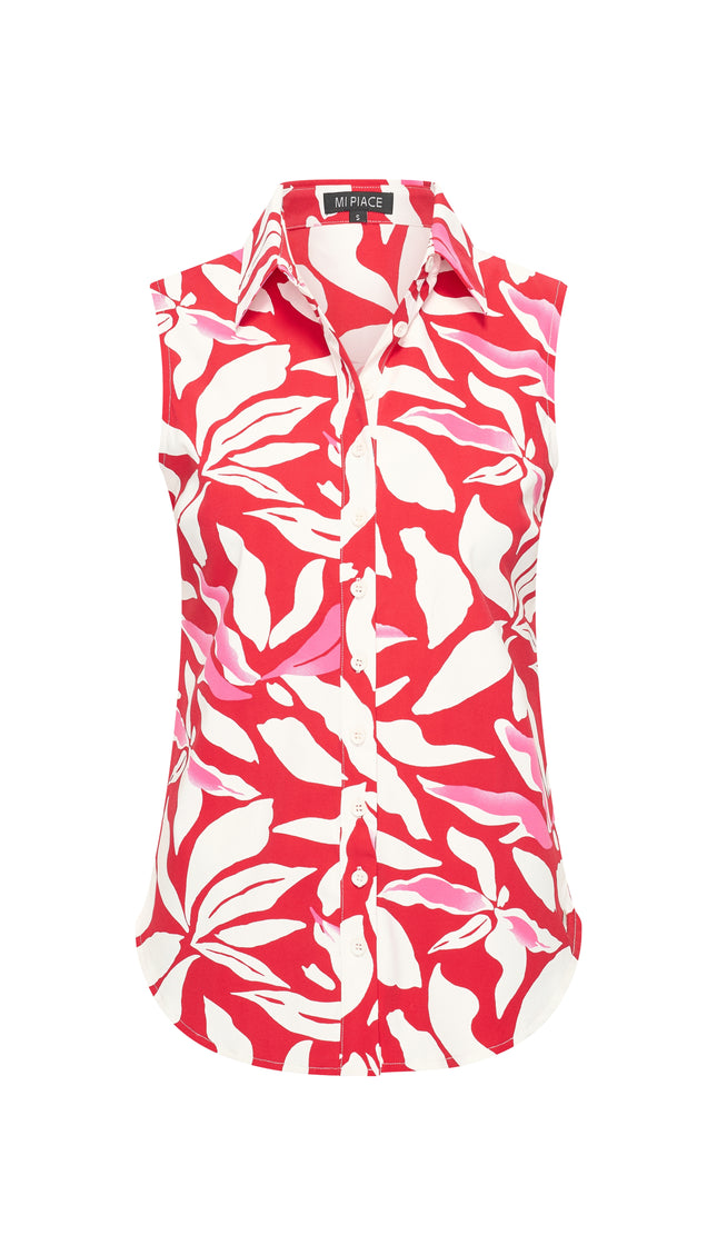 Mi Piace Travel Blouse Flower Print Red Offwhite 202299 Stretchshop.nl