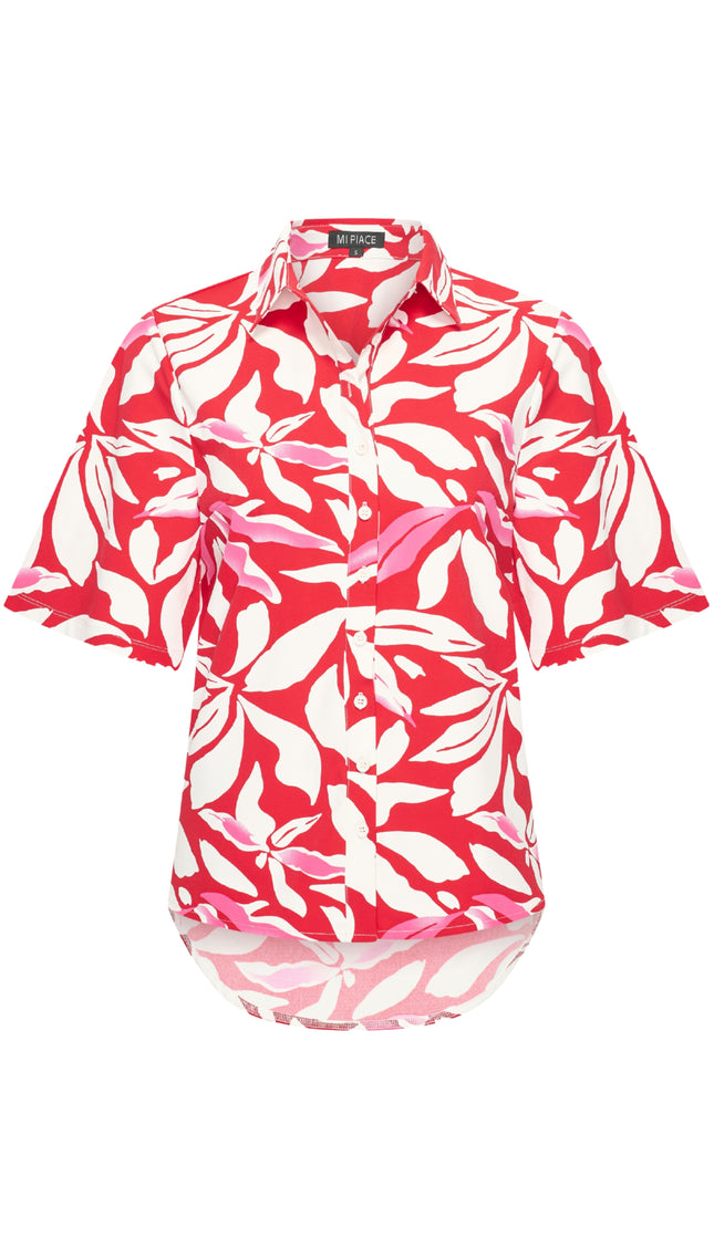 Mi Piace Travel Blouse Wijde Mouw Flower Print Red Offwhite 202502 Stretchshop.nl