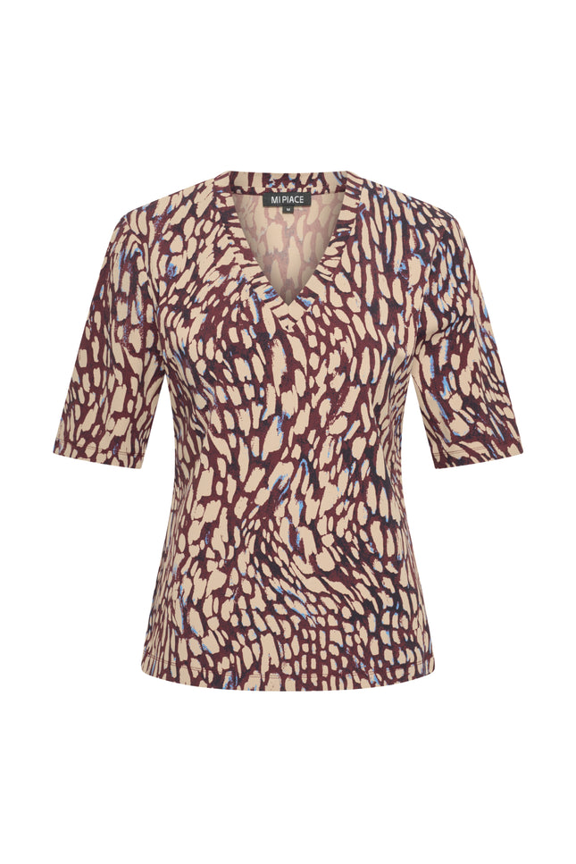 Travel Top Abstracte Print Burgundy Latte 202271