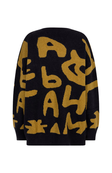 EsQualo Vest Intarsia Letters Black Golden Olive F25.02516 Stretchshop.nl