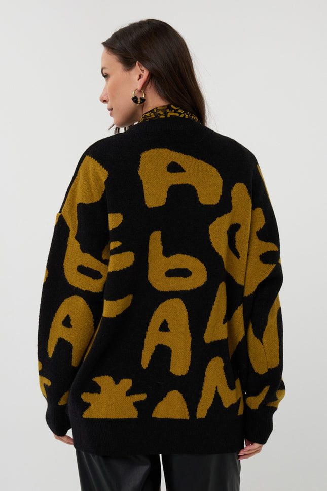 Vest Intarsia Letters Black Golden Olive F25.02516