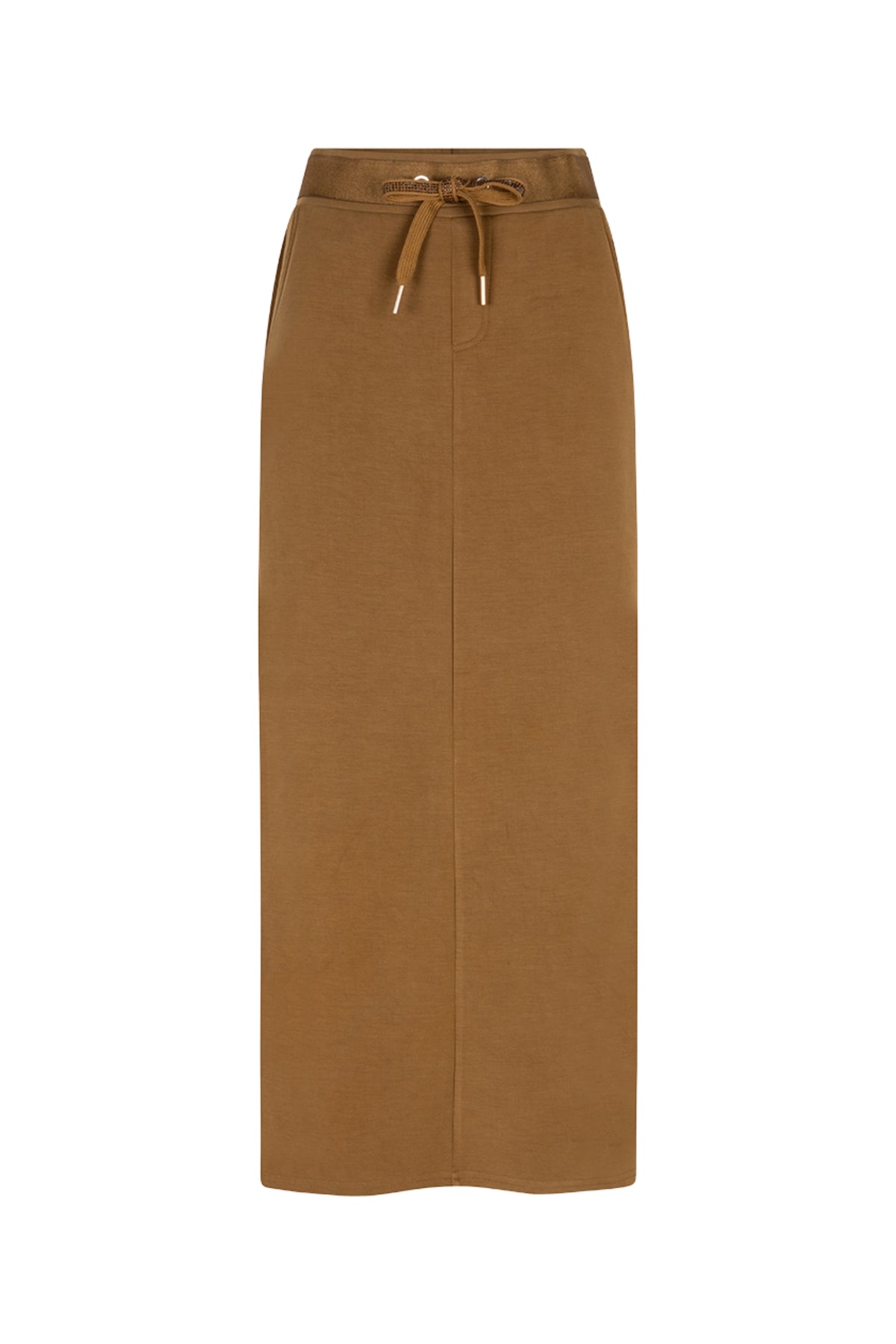 Lange midi rok van modal in olijfgroen van EsQualo, met een vloeiende pasvorm en elegante uitstraling.