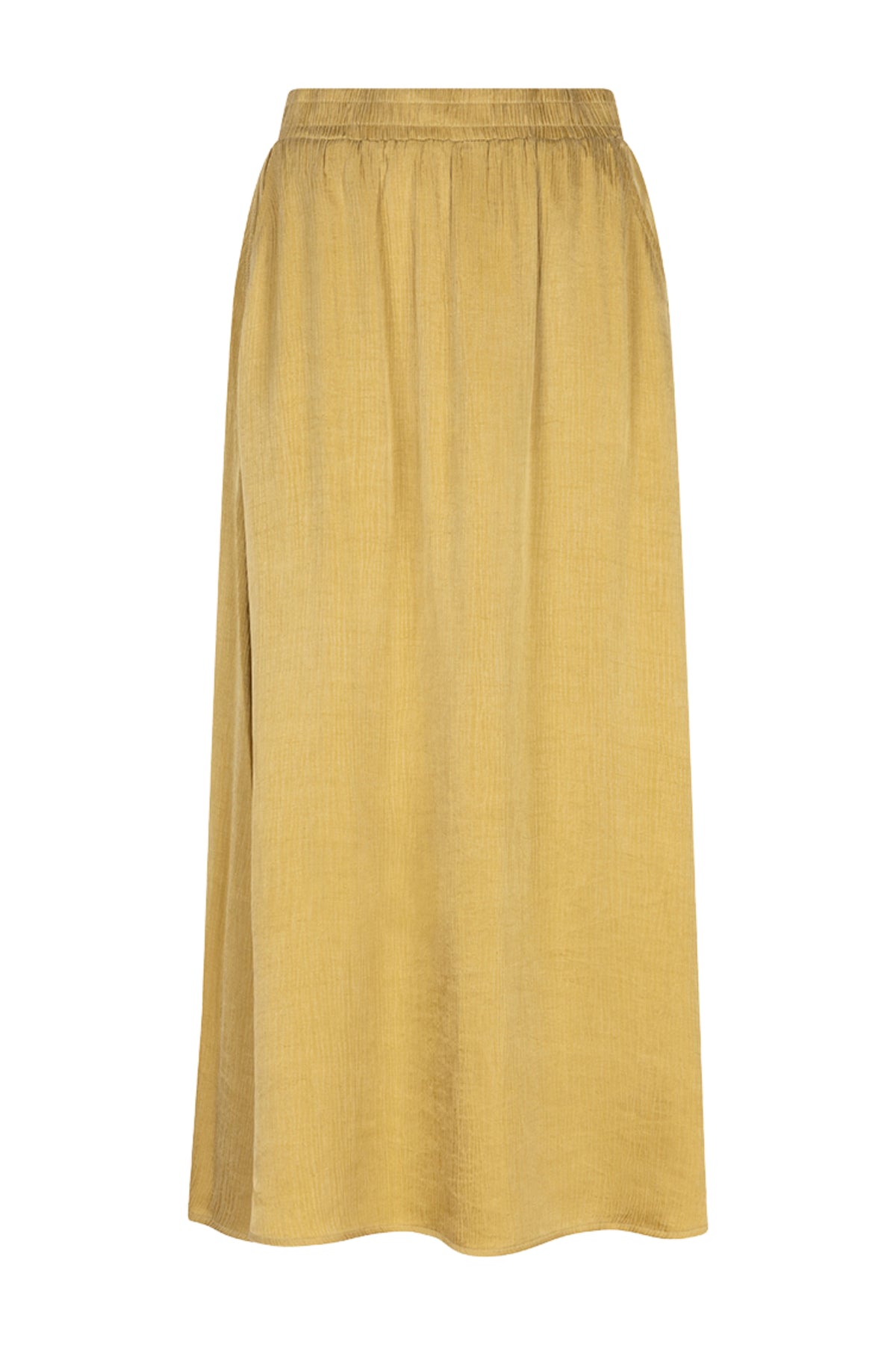 EsQualo lange crinkle cupro rok in gouden olijfkleur, elegante en vloeiende textuur, modieus en comfortabel voor dames.