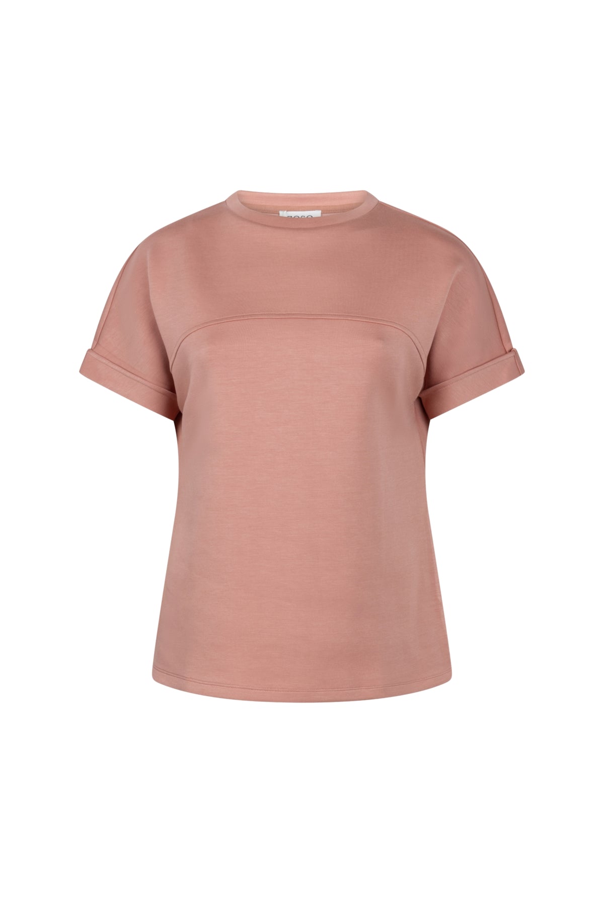 Zoso T-Shirt Patty Desert Rose in roze met bloemenprint, casual dameskleding, korte mouwen en ronde hals, close-up van het ontwerp.