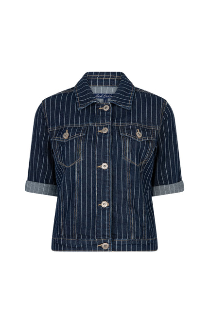 Red Button Jacket Jackie Short Sleeve Denim Stripe Rinse SRB4835 Stretchshop.nl