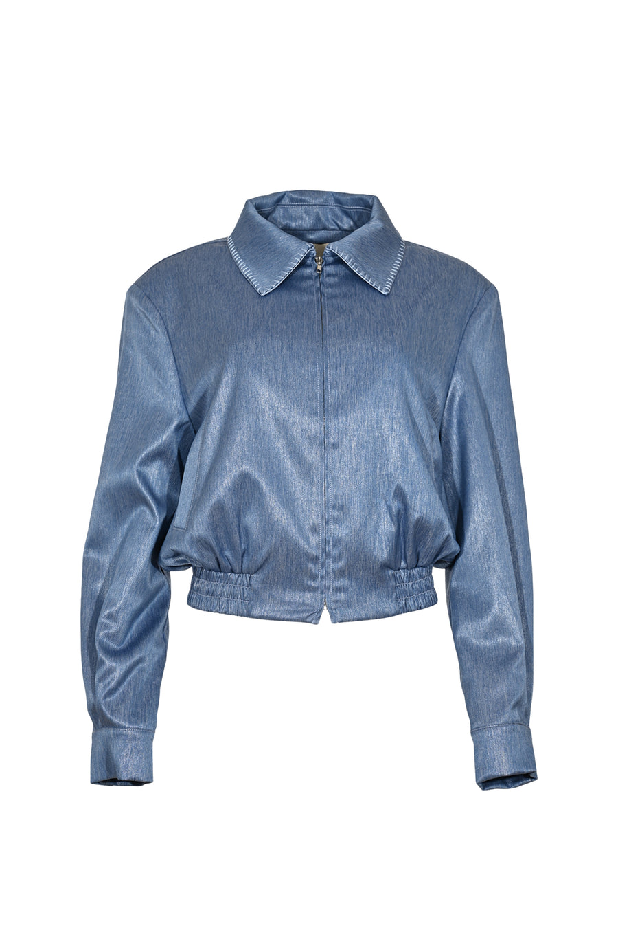 Lichtblauwe jacket Soelle van Maicazz & Zizo met capuchon en ritssluiting, gedragen door een model.