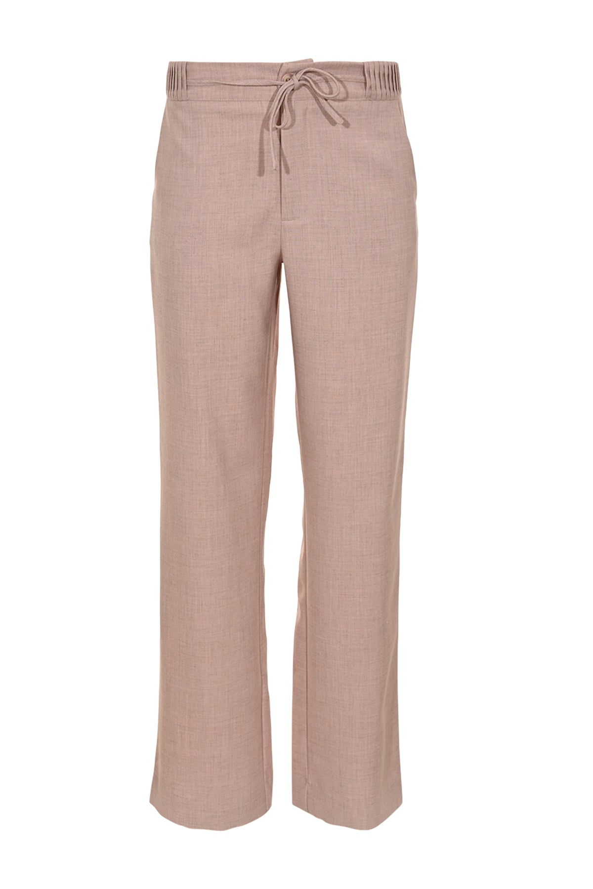 Zilverkleurige broek Sezze in slate rose van Maicazz & Zizo, met elastische taille en losse pasvorm, gedragen door model.