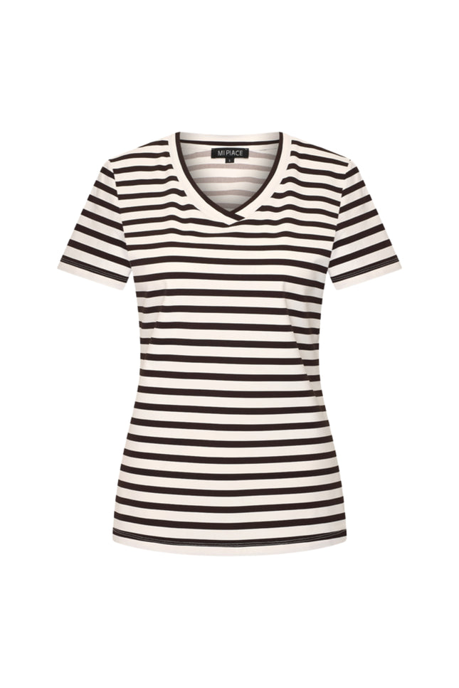 Mi Piace Travel Top Stripe Espresso Offwhite 202080 Stretchshop.nl
