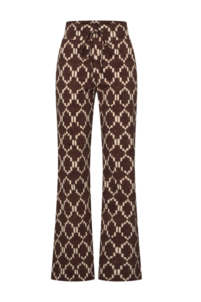 Mi Piace Heavy Travel Broek Ikat Print Espresso 202136 Stretchshop.nl