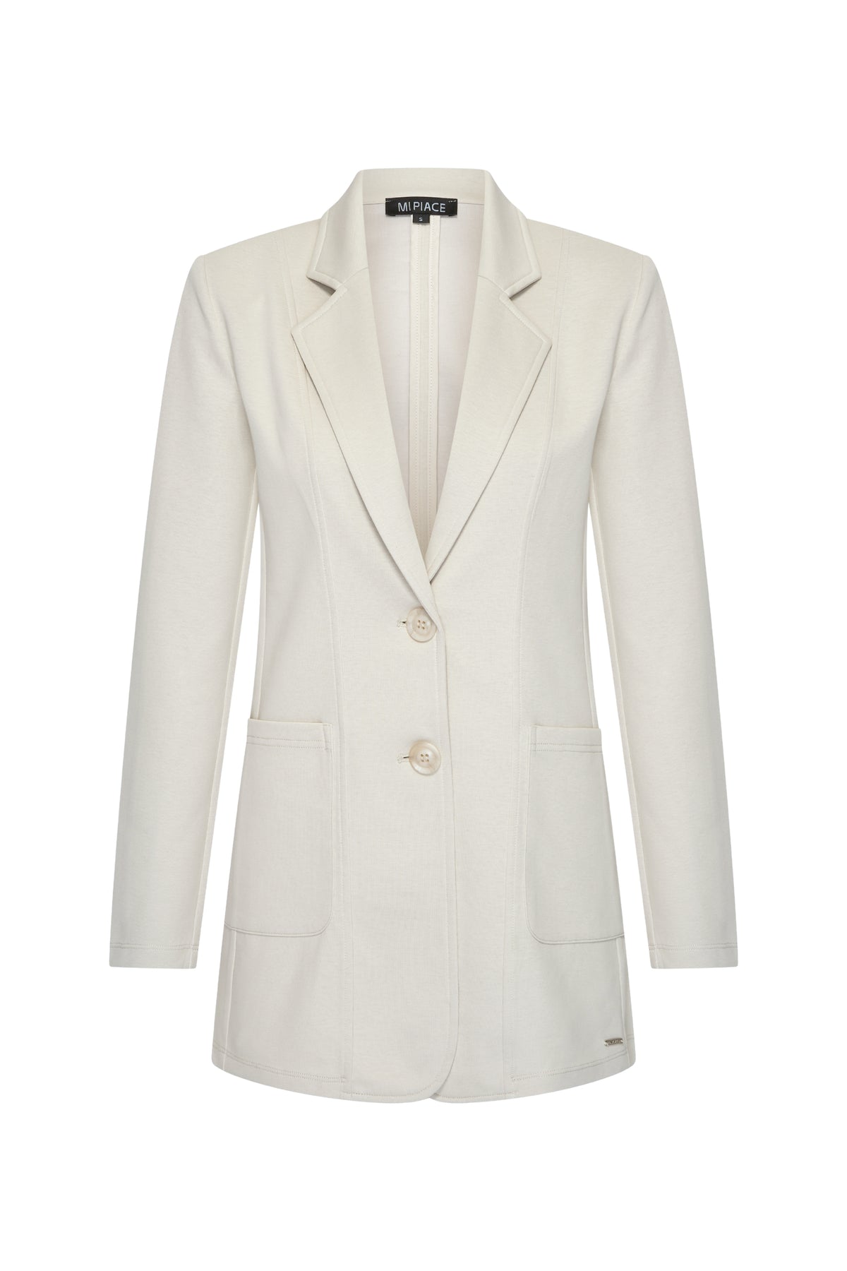 Groene blazer en sweatkit van Mi Piace, comfortabel en casual, getoond op een model.