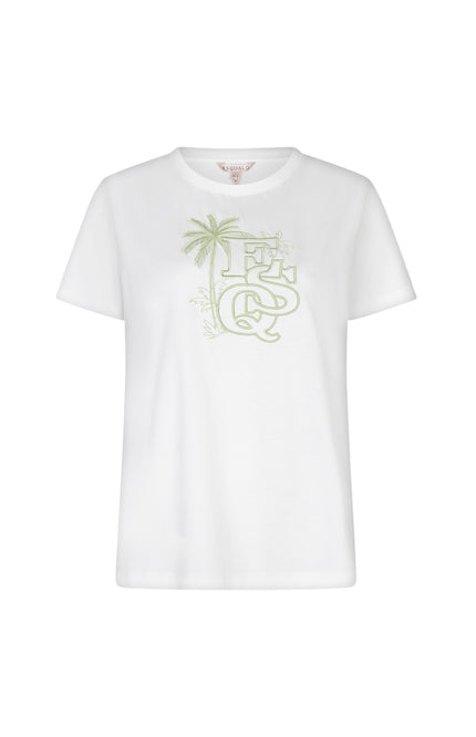 EsQualo T-shirt Palm Esq Embroidery Offwhite Green HS26.05202 Stretchshop.nl