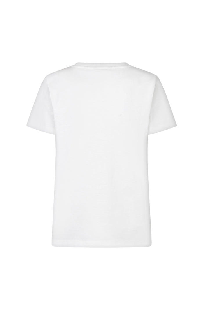 Offwhite en groene EsQualo T-shirt Palm Esq met borduursel, casual stijl, zichtbaar met palmboom en logo.