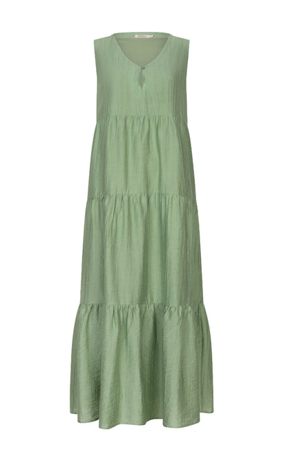 EsQualo Jurk Maxi Light Crinkle Jungle Green HS26.14214 Stretchshop.nl