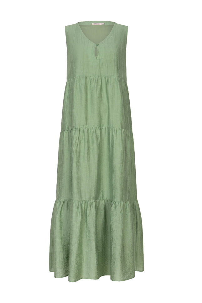 EsQualo Jurk Maxi Light Crinkle Jungle Green HS26.14214 Stretchshop.nl