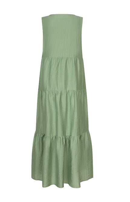 EsQualo Jurk Maxi Light Crinkle Jungle Green HS26.14214 Stretchshop.nl
