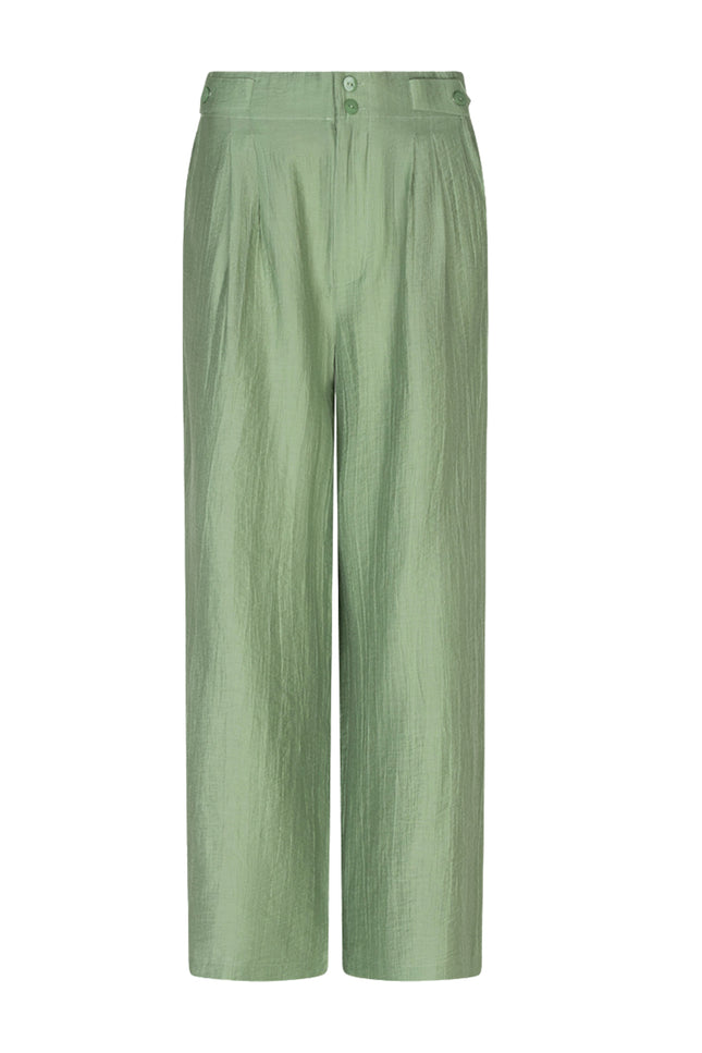 EsQualo Broek Wide Light Crinkle Jungle Green HS26.14216 Stretchshop.nl
