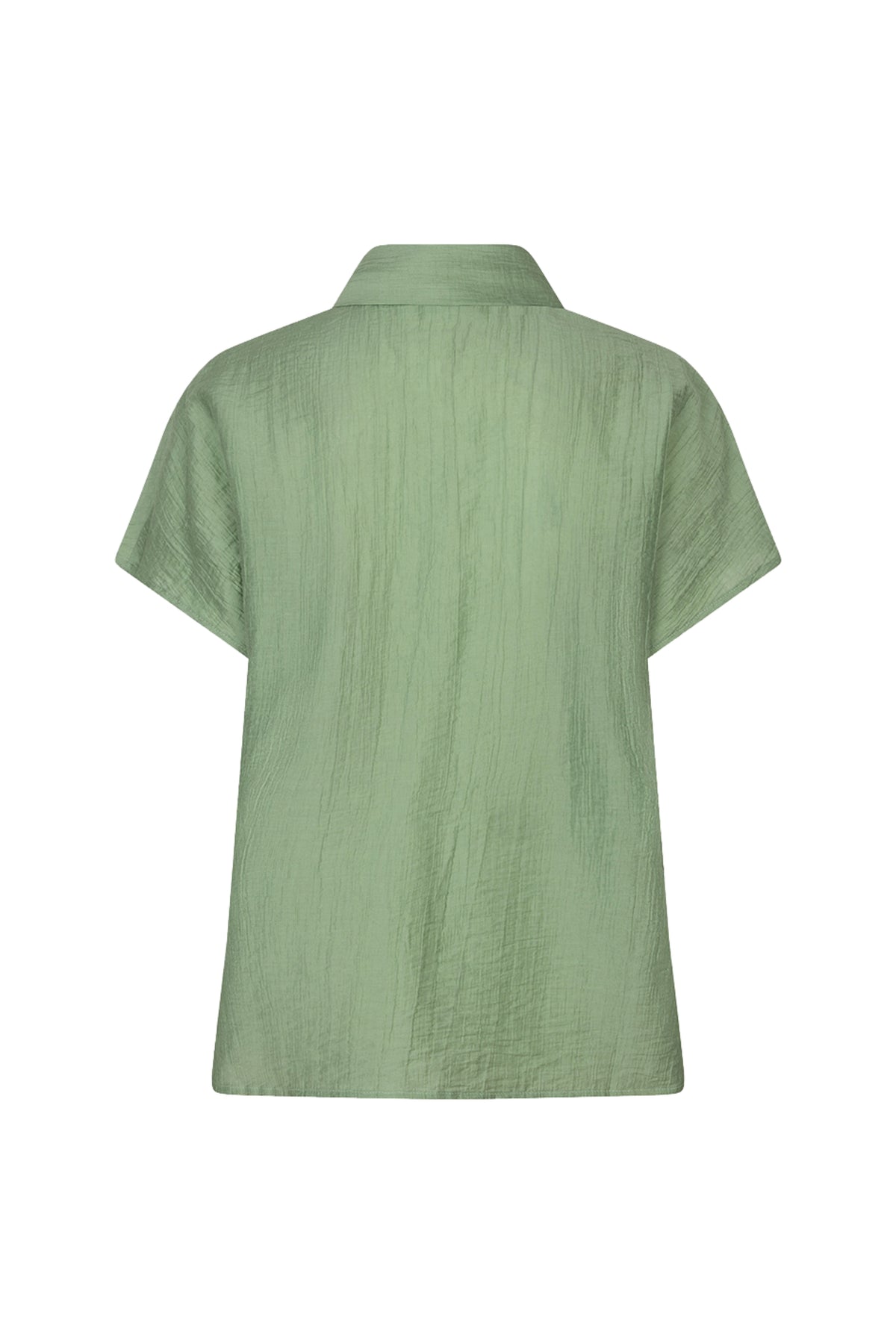 Groene EsQualo blouse met batwing mouwen en lichte crinkle-textuur, model Monique, stijlvolle en comfortabele damesblouse.