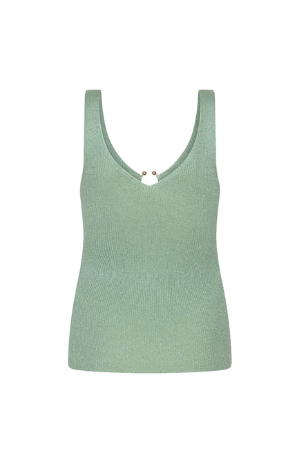 EsQualo Top Ribbed Hook Lurex Soft Green HS26.27206 Stretchshop.nl