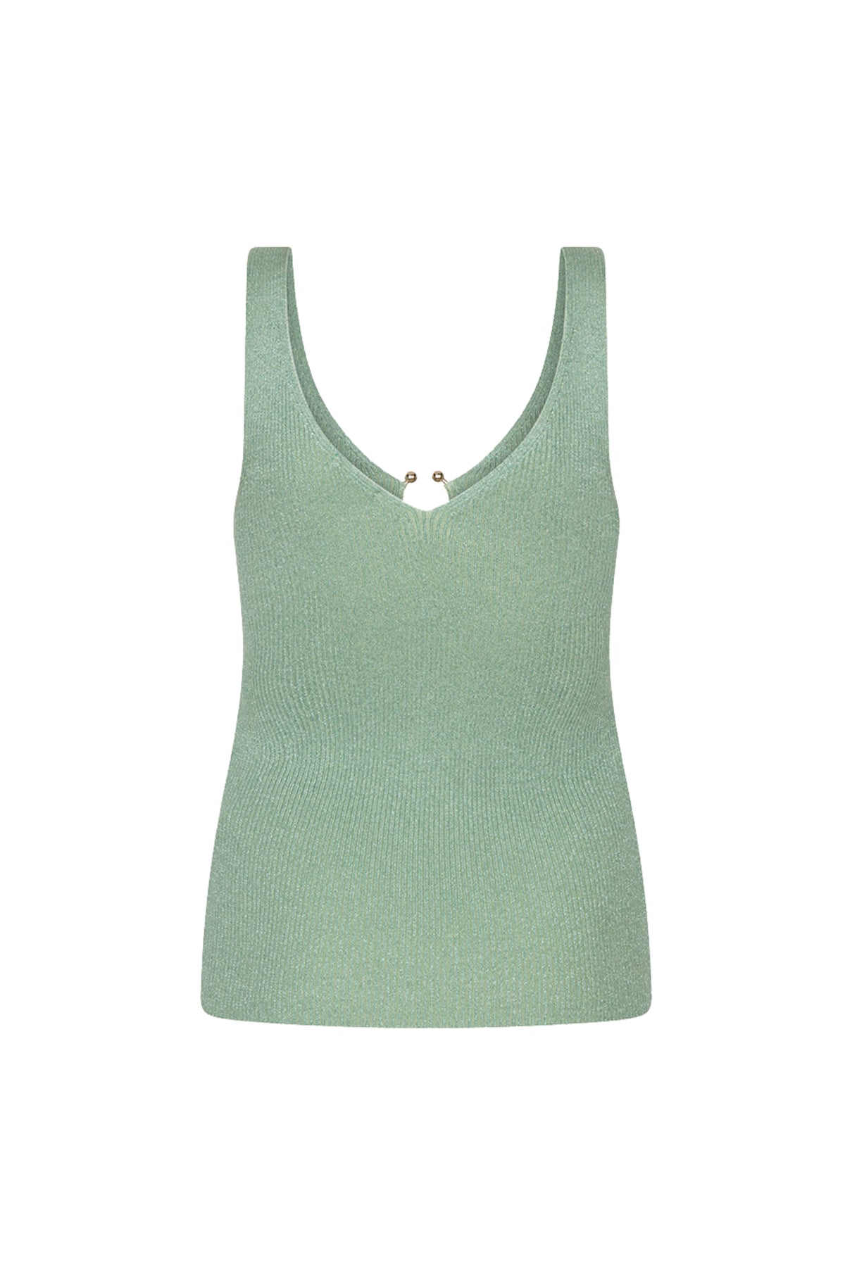 Groene ribbelige top met hook en lurex van EsQualo, zacht textuur en modieus ontwerp, geschikt voor damesmode.
