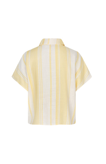 EsQualo Blouse Short Striped Linen Offwhite Lemon HS26.28216 Stretchshop.nl