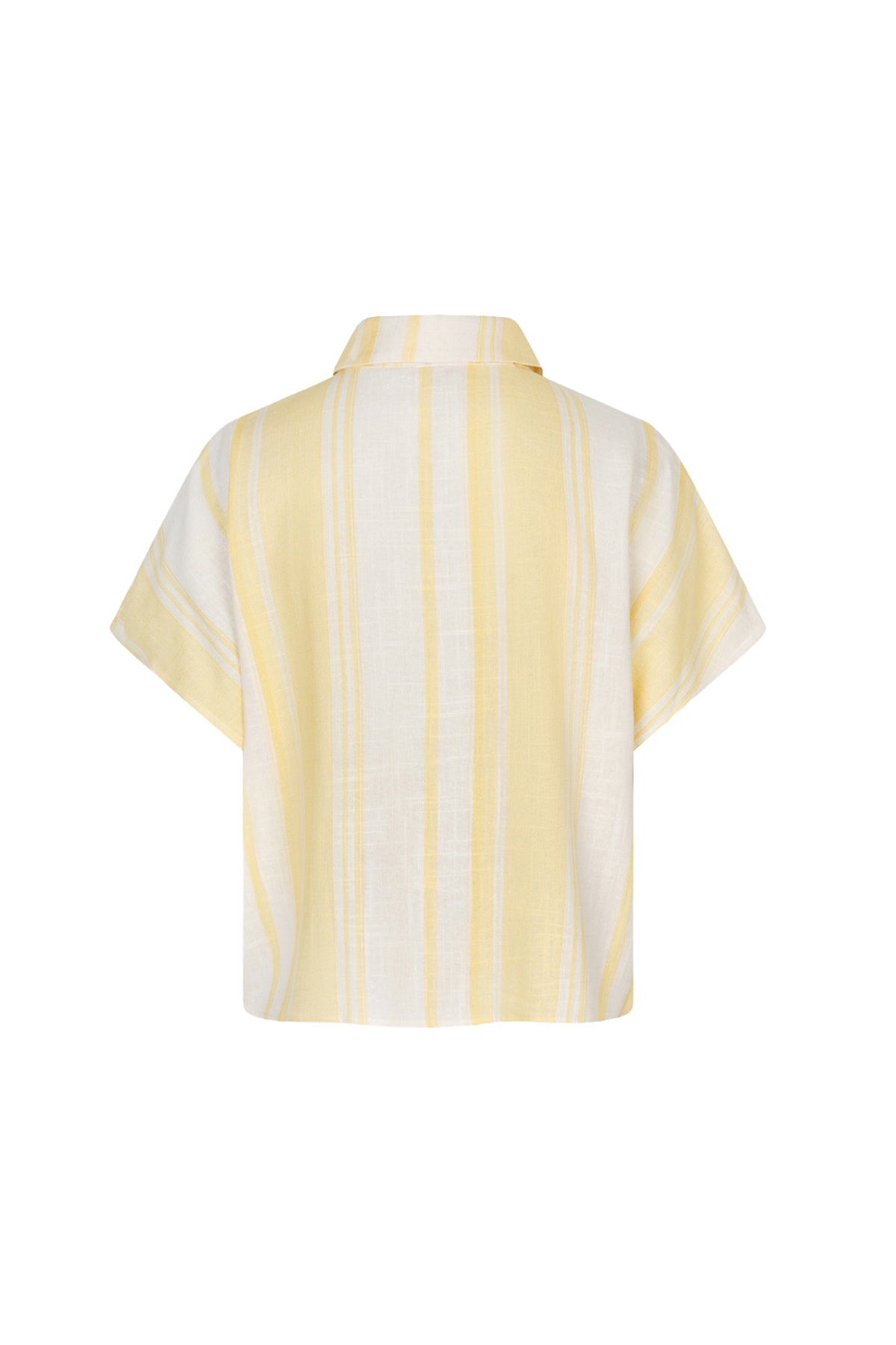 Offwhite linnen blouse met korte mouwen en blauwe strepen van EsQualo, casual en comfortabel voor dagelijks gebruik.