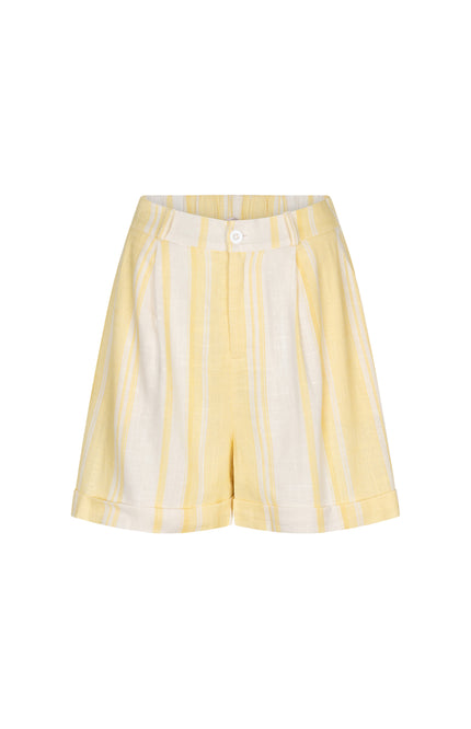 EsQualo Short Striped Linen Offwhite Lemon HS26.28218 Stretchshop.nl