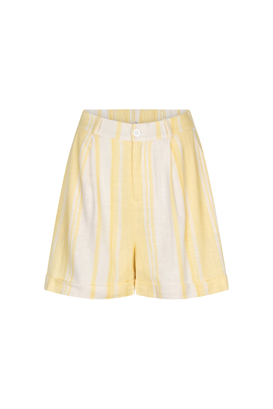 Linnen short met offwhite en gele strepen, ontworpen door EsQualo, met een relaxte pasvorm en casual stijl.