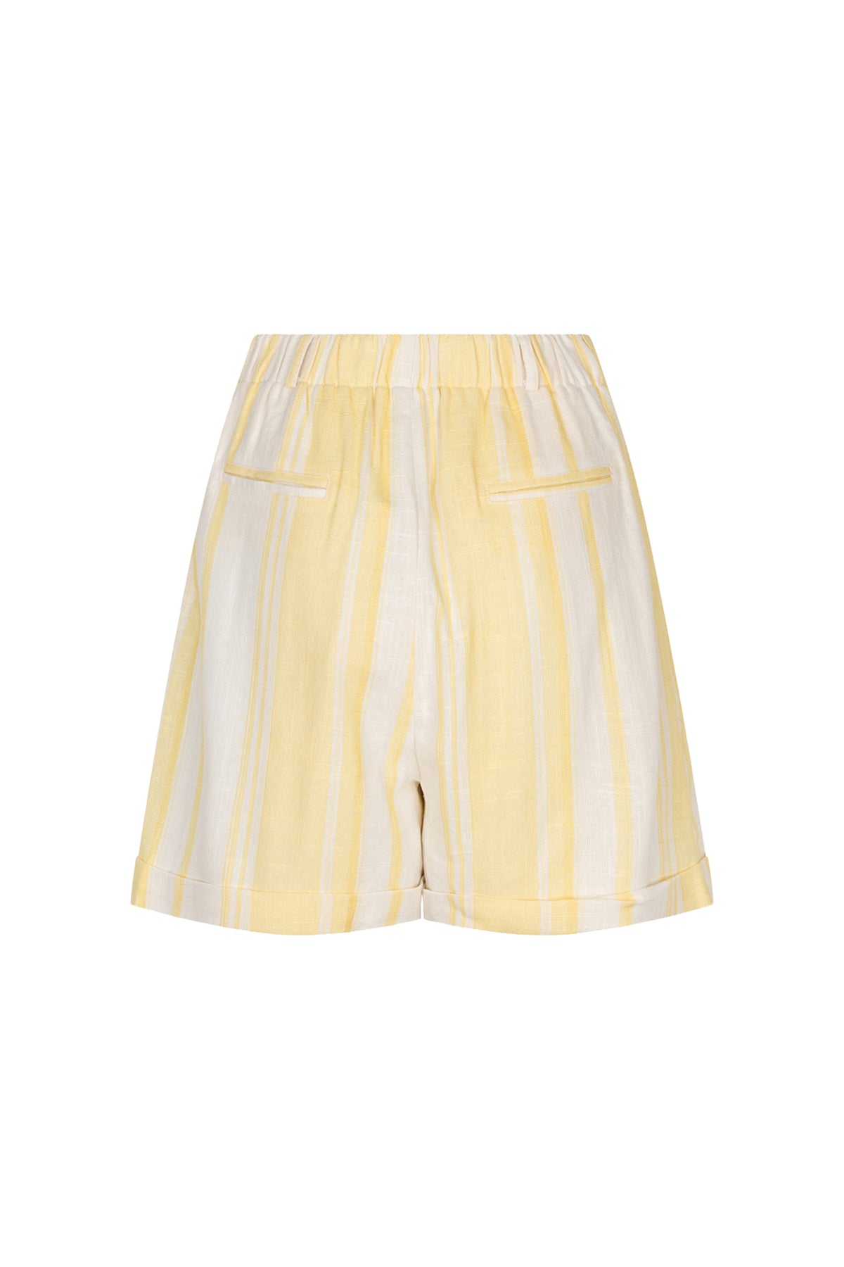 Linnen short met witte en gele strepen, offwhite kleur, van EsQualo, casual en luchtig voor zomerse dagen.