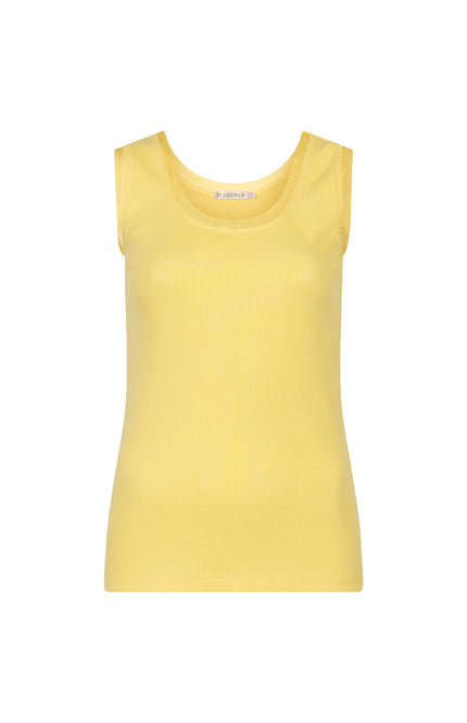 EsQualo Top Satin Binding Rib Knit Lemon HS26.30208 Stretchshop.nl