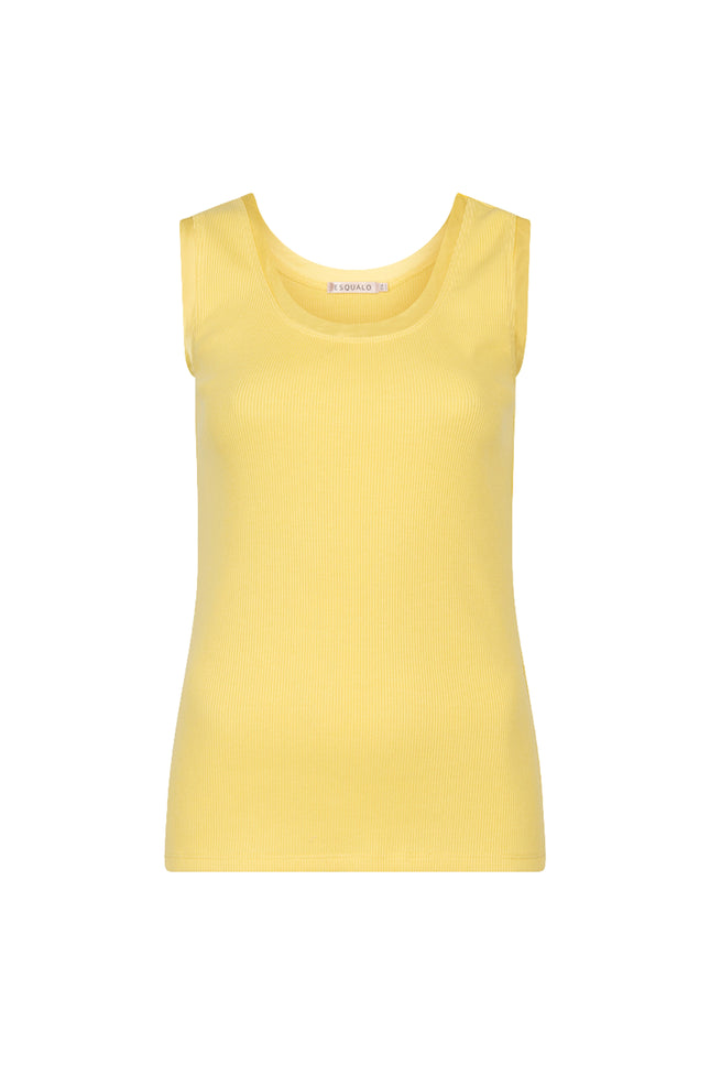 EsQualo Top Satin Binding Rib Knit Lemon HS26.30208 Stretchshop.nl