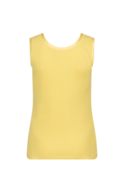 EsQualo Top Satin Binding Rib Knit Lemon HS26.30208 Stretchshop.nl